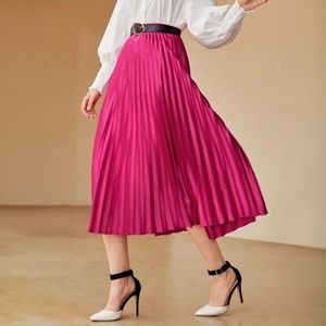 SHEIN Vibrant Pink Pleated Midi Skirt